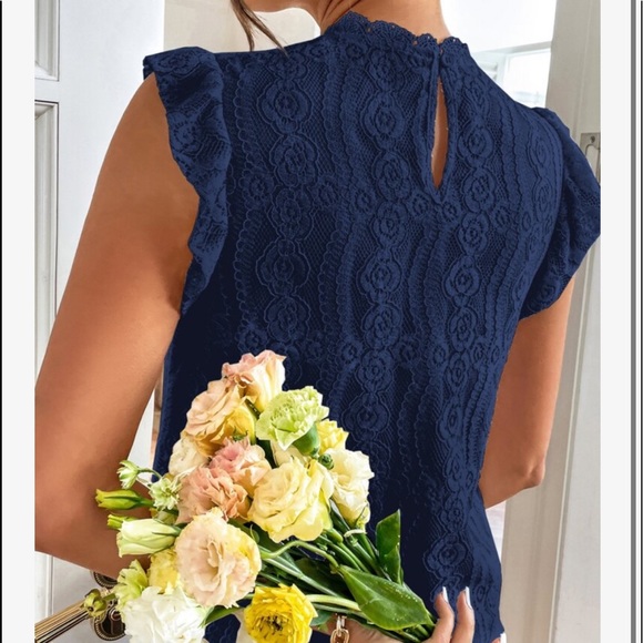 Boho Floral Mesh Lace Butterfly Sleeve Top Blouse Blue - Picture 2 of 14